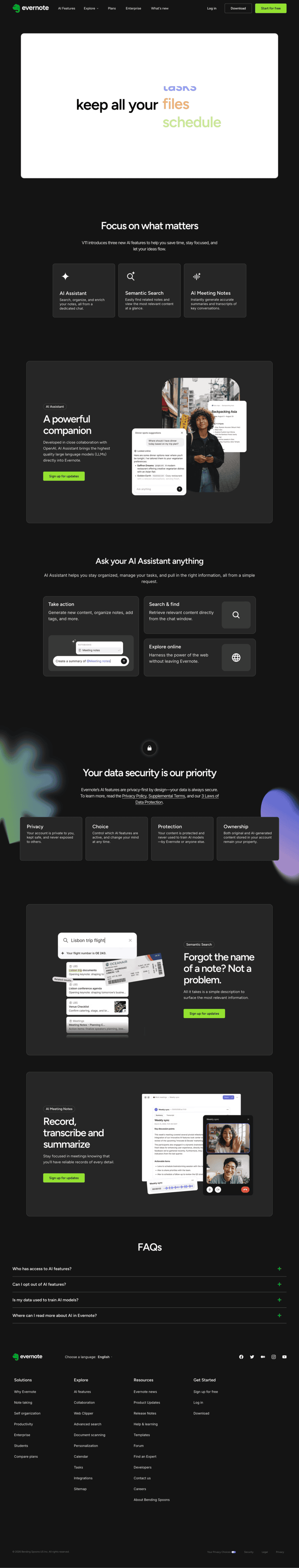 Evernote features website preview
