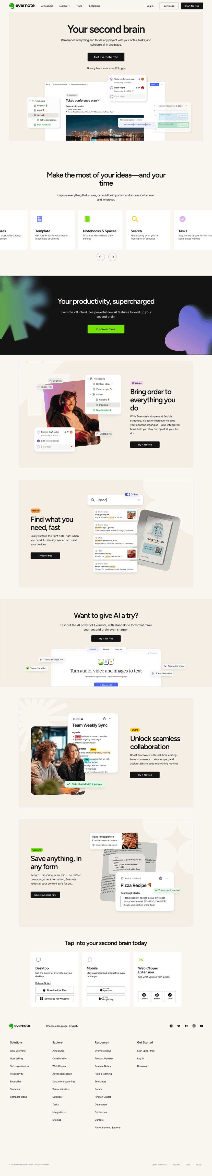 Evernote landing page website preview