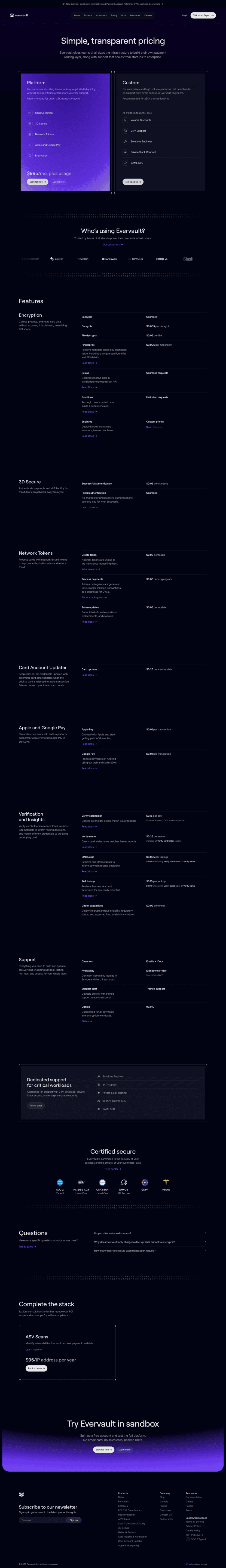 Evervault pricing full-page website screenshot