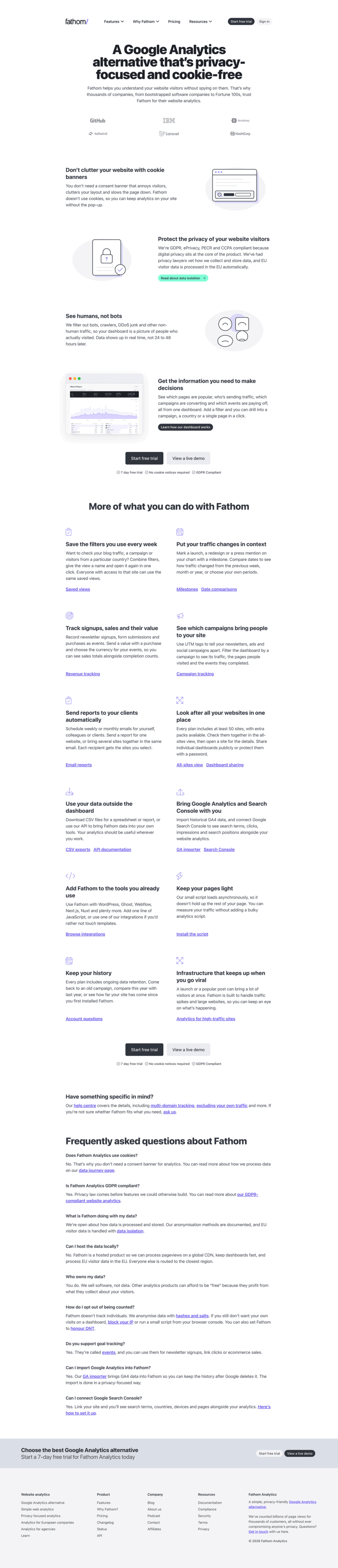 Fathom features website preview