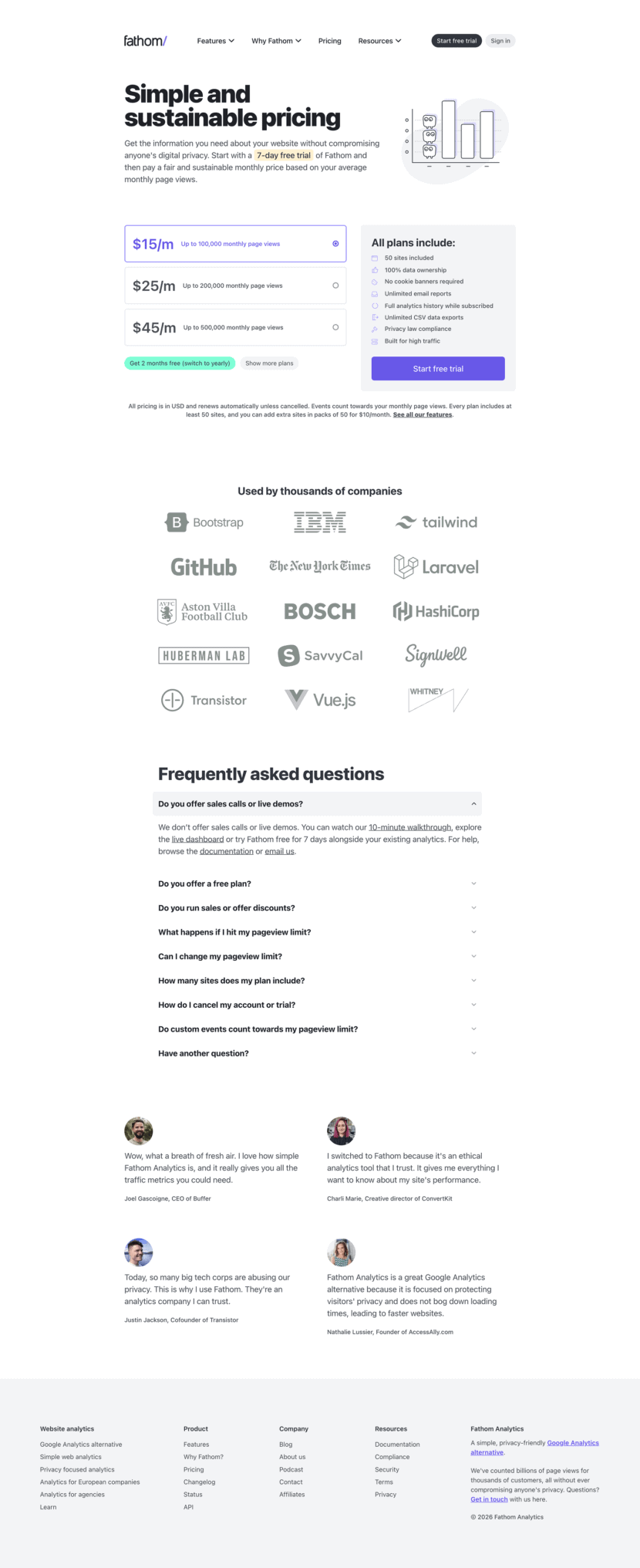Fathom pricing website preview