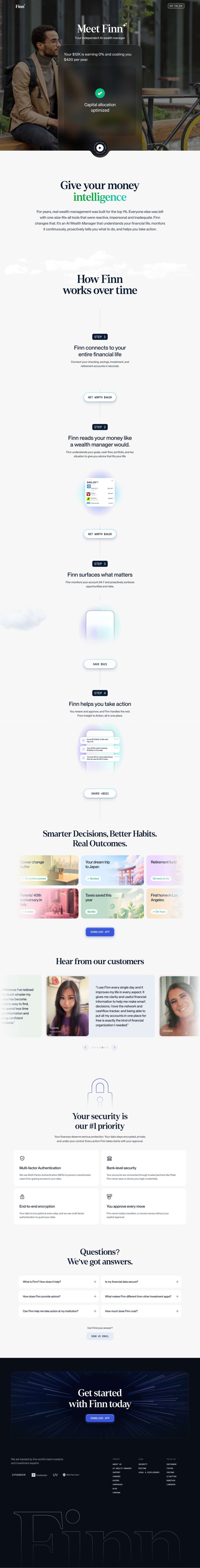 Finn landing page full-page website screenshot