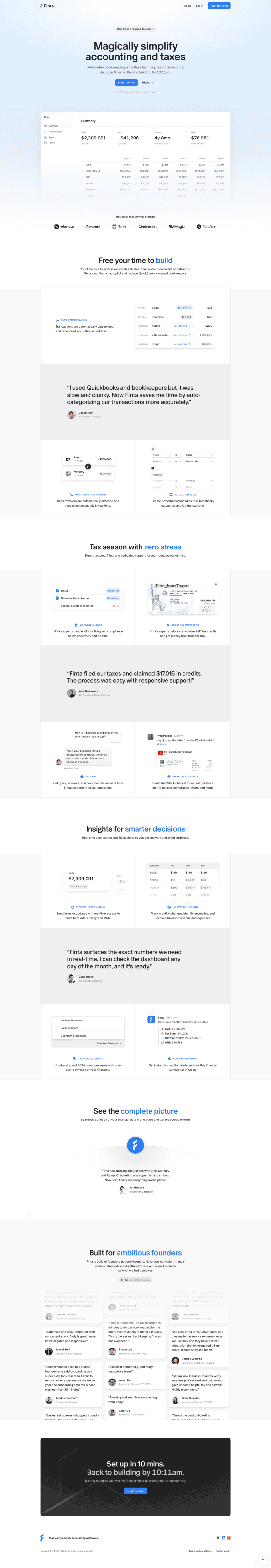 Finta landing page website preview