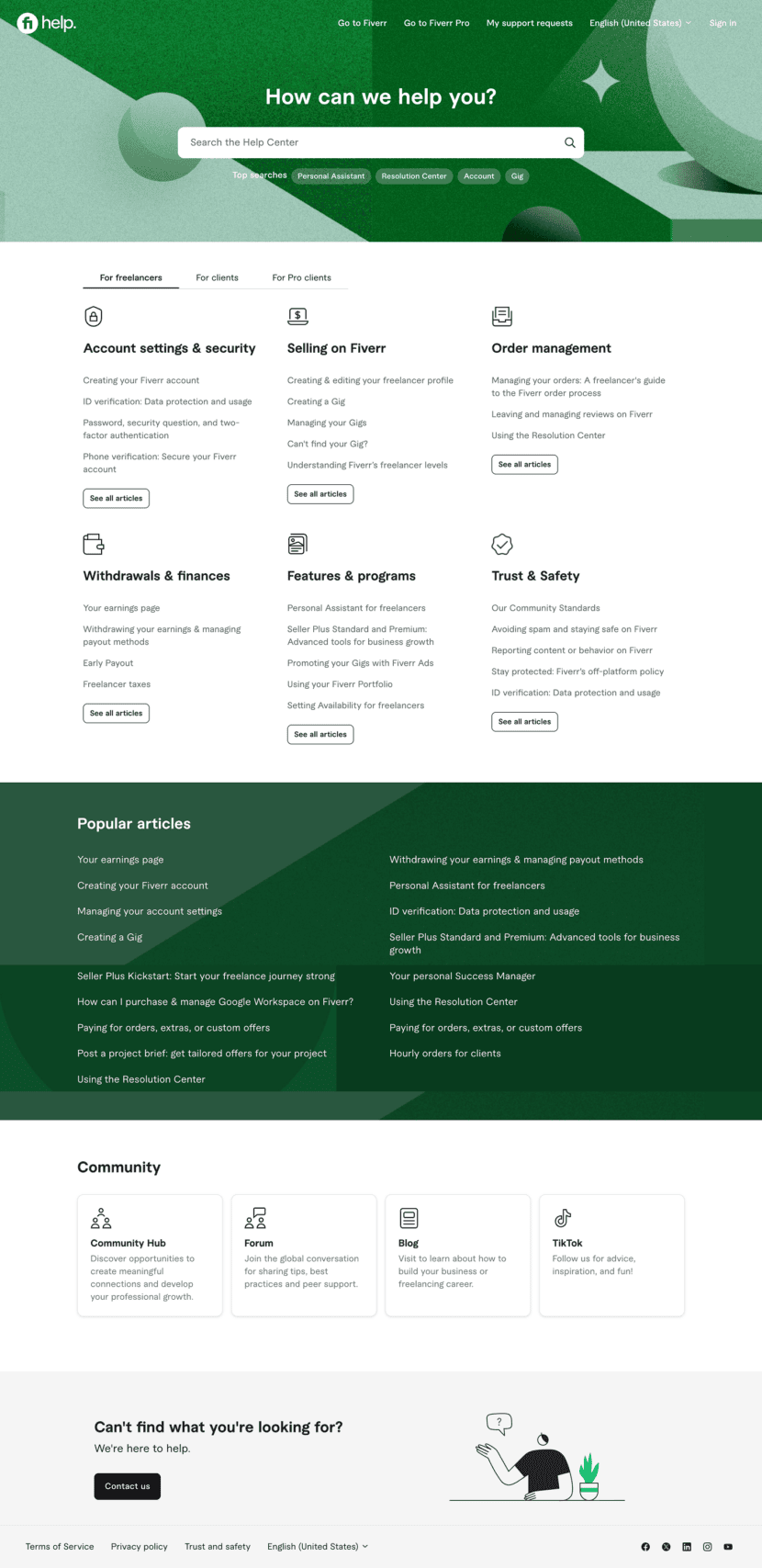 Fiverr contact us website preview