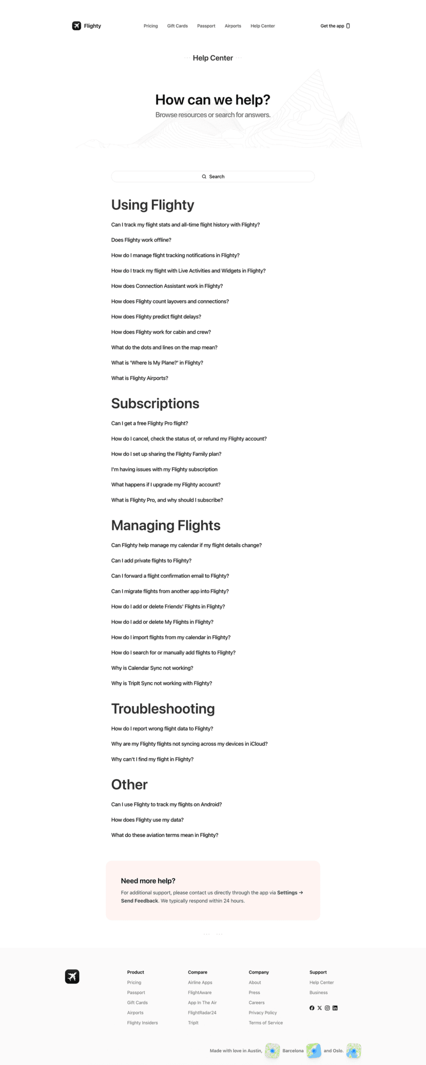 Flighty FAQ website preview
