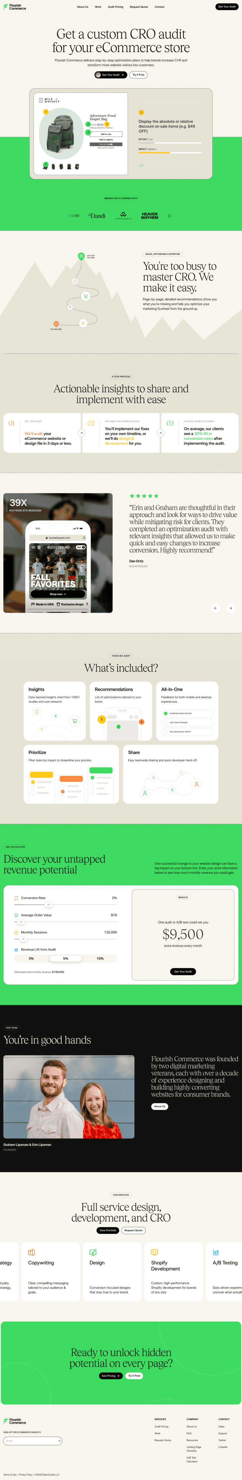 Flourish Commerce landing page website preview