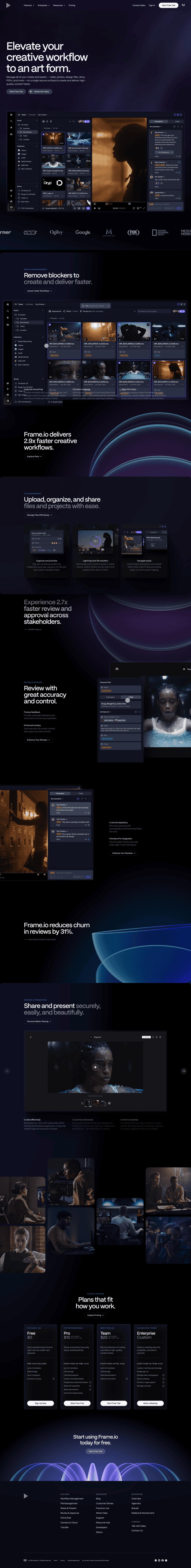 Frame.io landing page website preview
