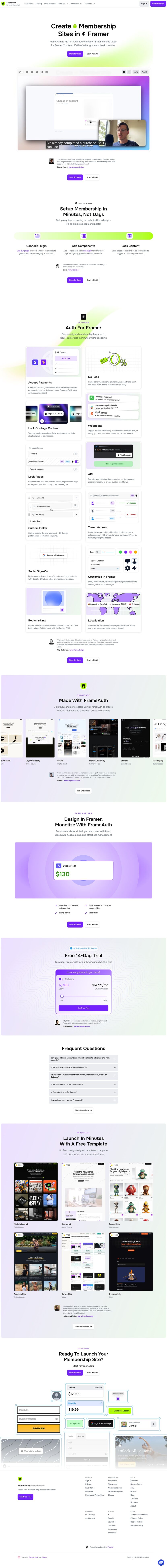 FramerAuth landing page website preview