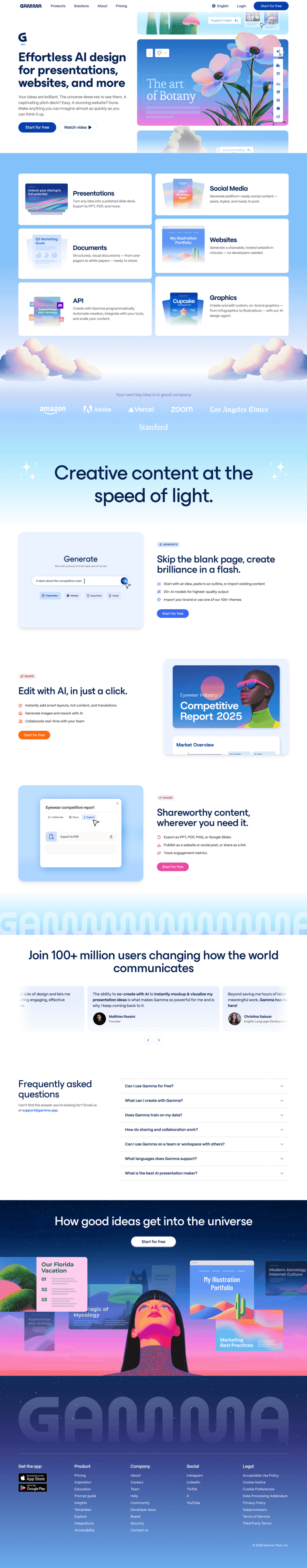 Gamma landing page website preview