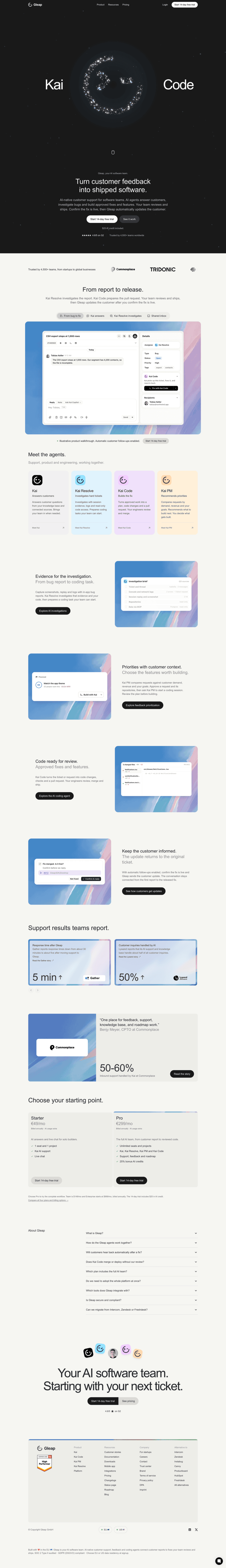 Gleap landing page website preview