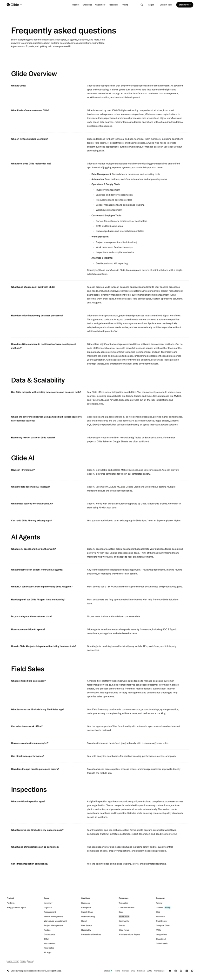 Glide FAQ website preview