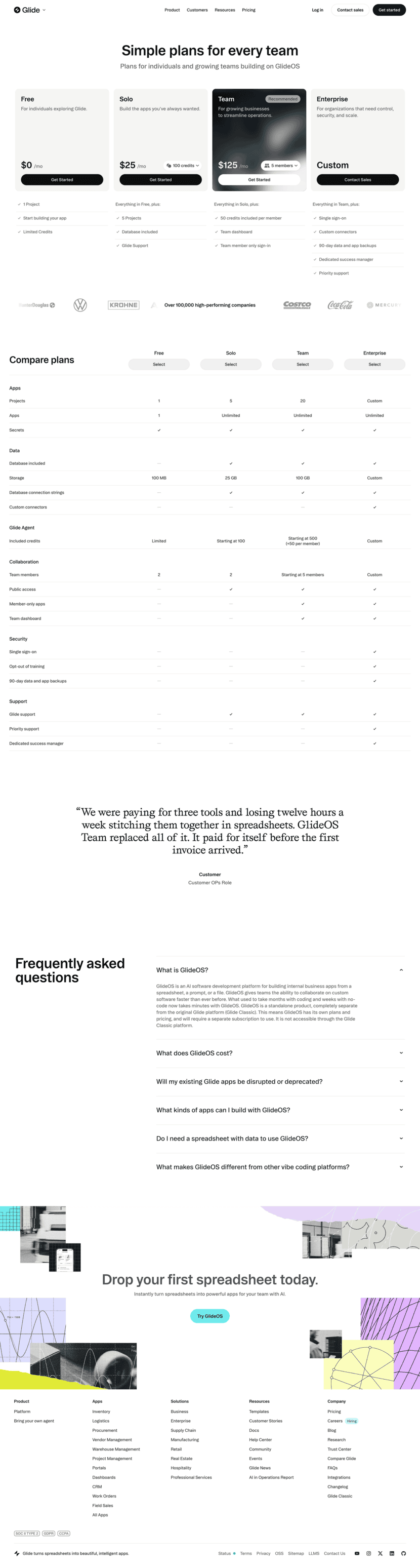 Glide pricing website preview