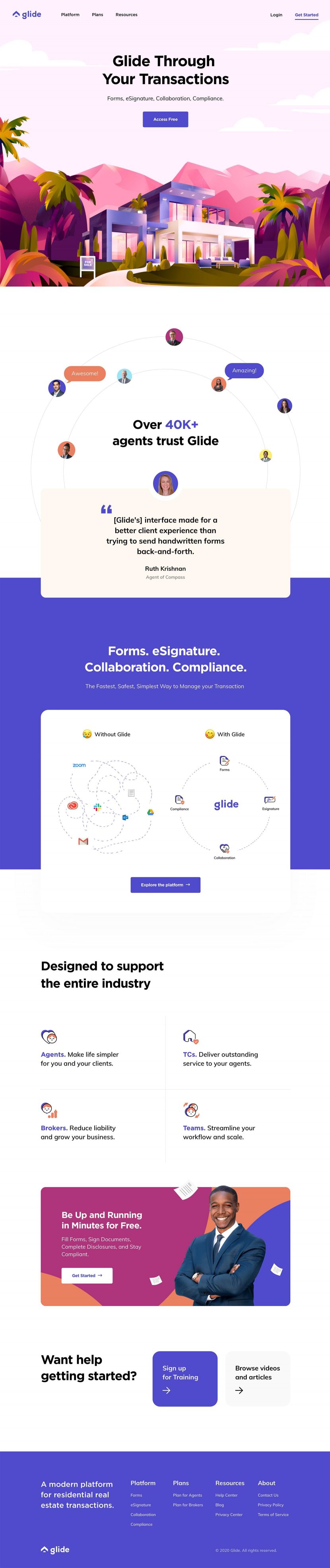Glide landing page full-page website screenshot