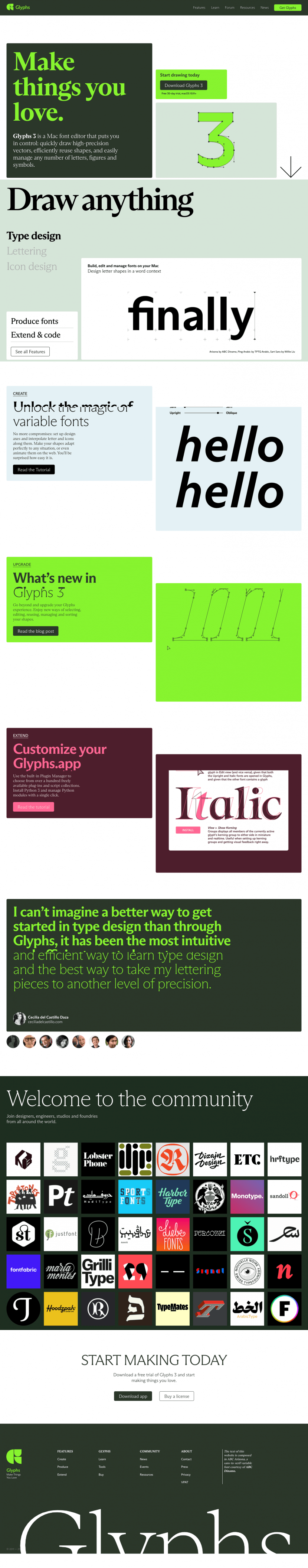 Glyphs landing page website preview