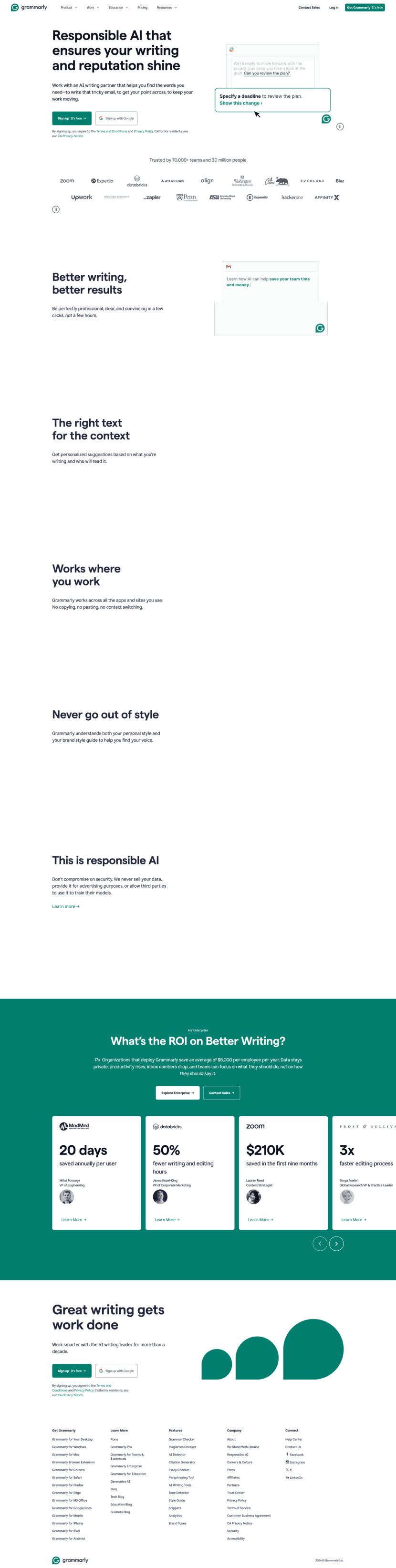 Grammarly landing page website preview