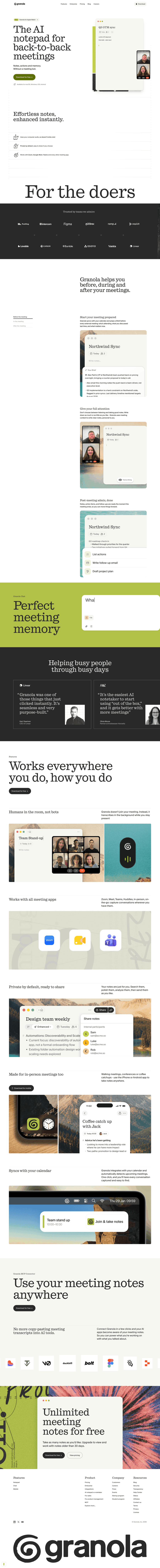 Granola landing page website preview