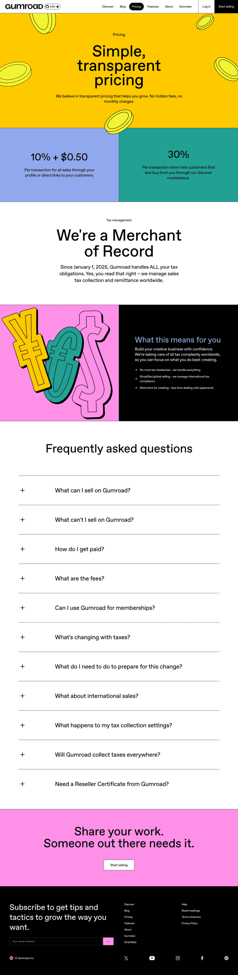 Gumroad pricing website preview
