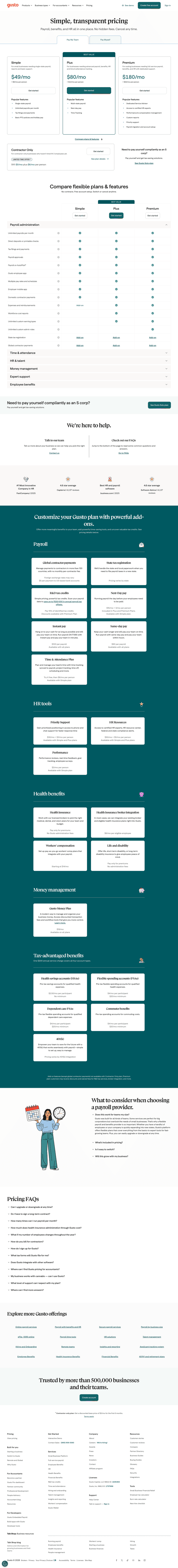 Gusto pricing website preview