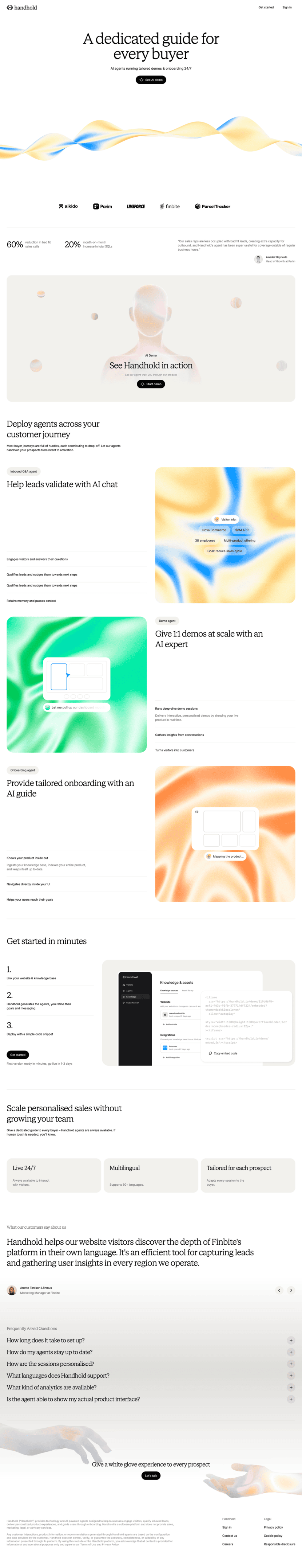 Handhold landing page full-page website screenshot