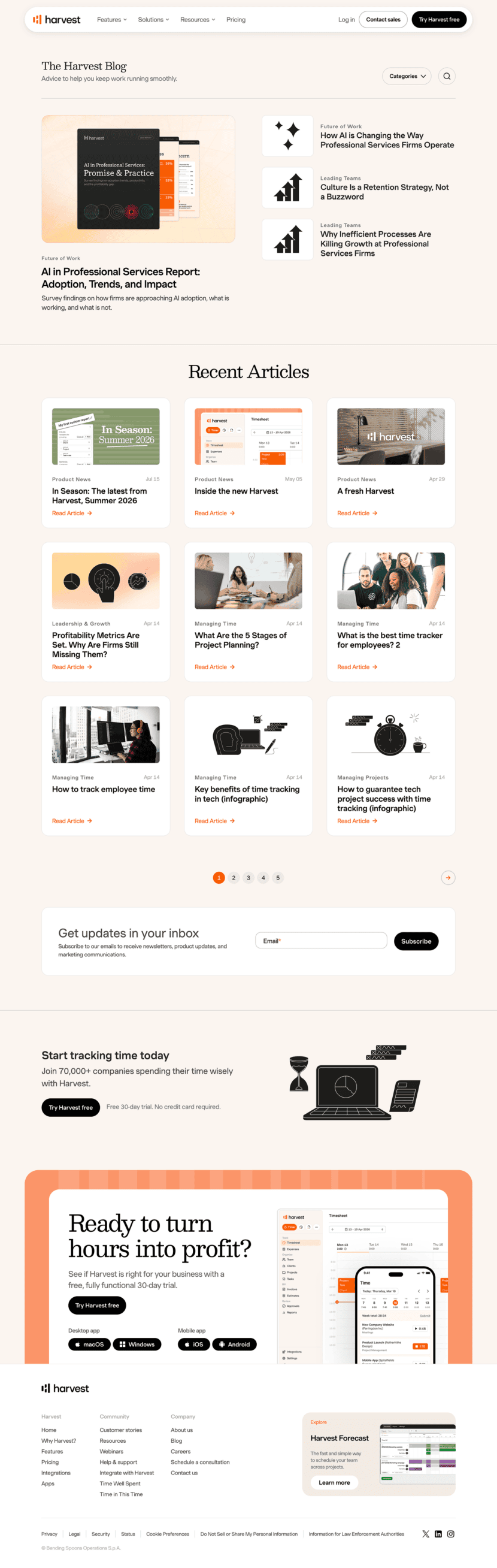 Harvest blog website preview