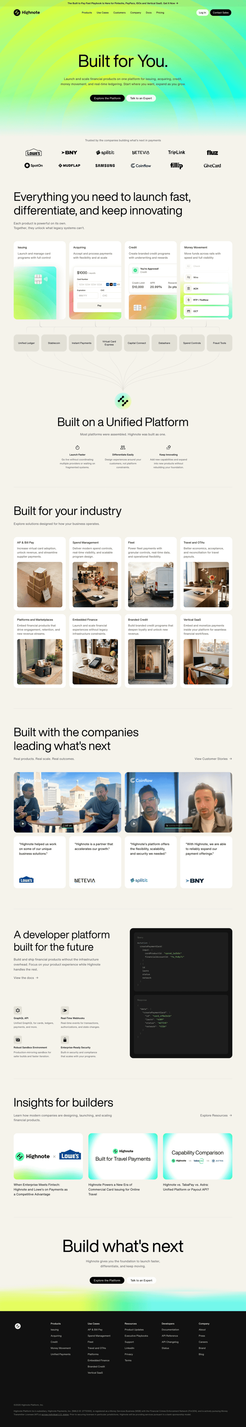 Highnote landing page website preview