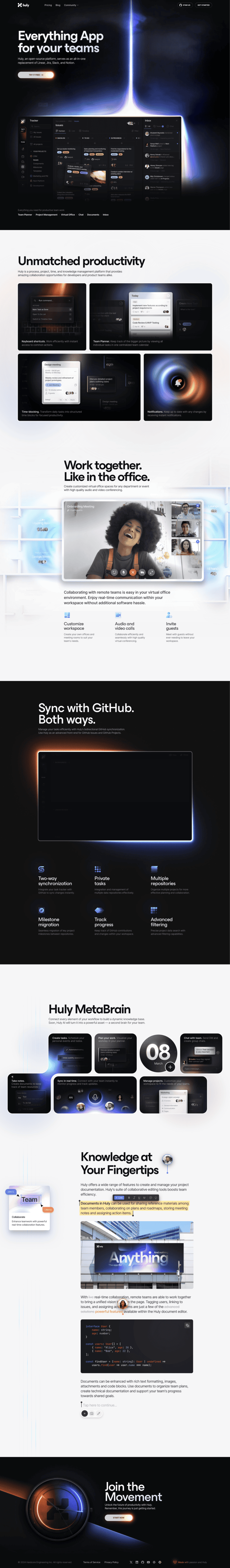 Huly landing page website preview