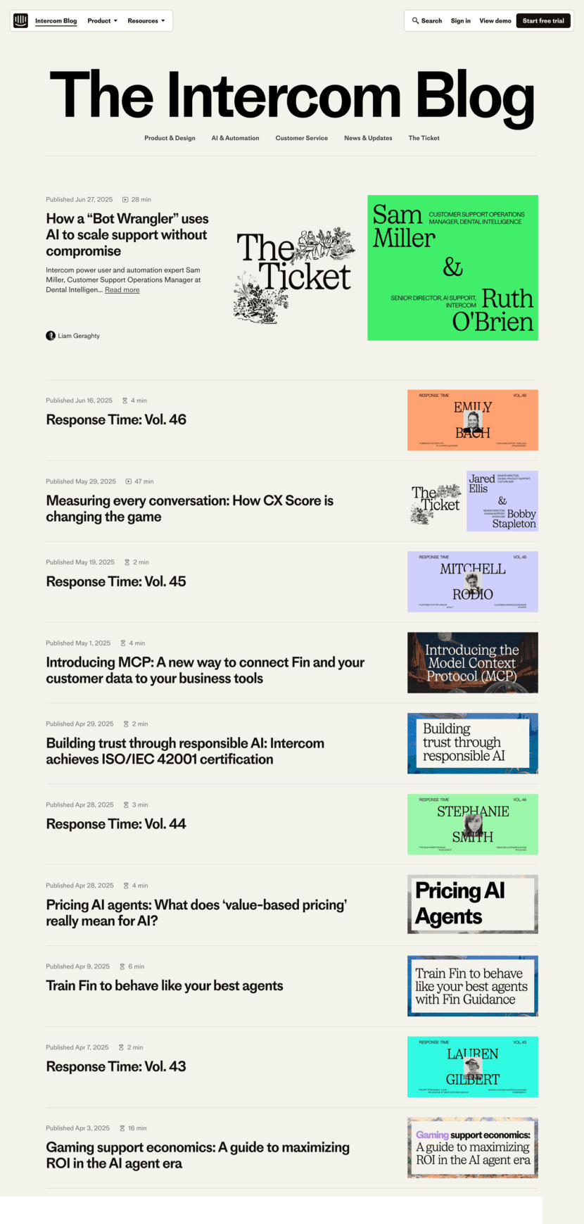 Intercom blog full-page website screenshot