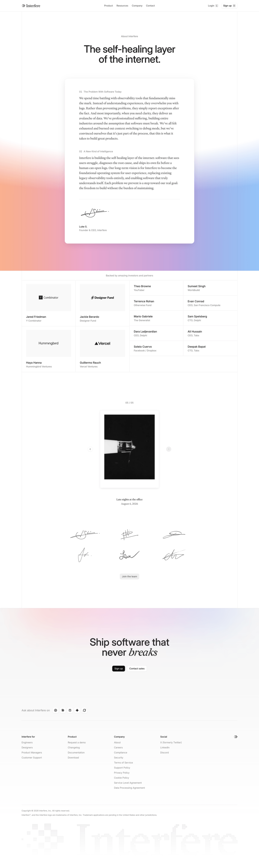 Interfere about us website preview