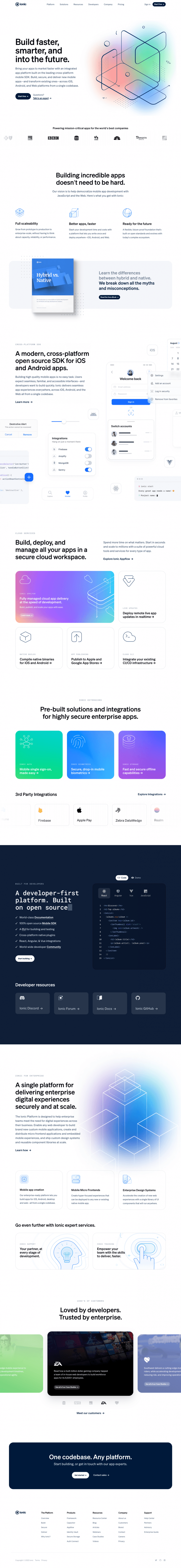 Ionic landing page full-page website screenshot