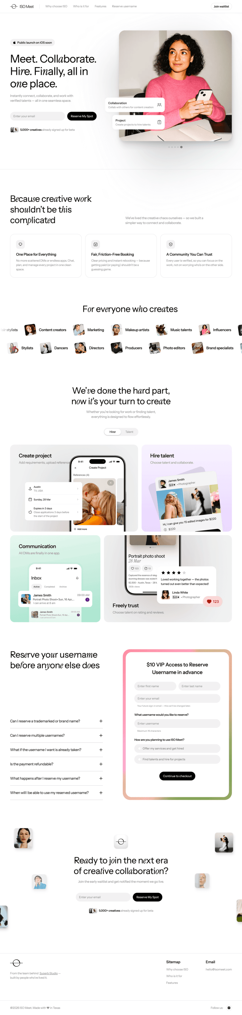 ISO Meet landing page website preview