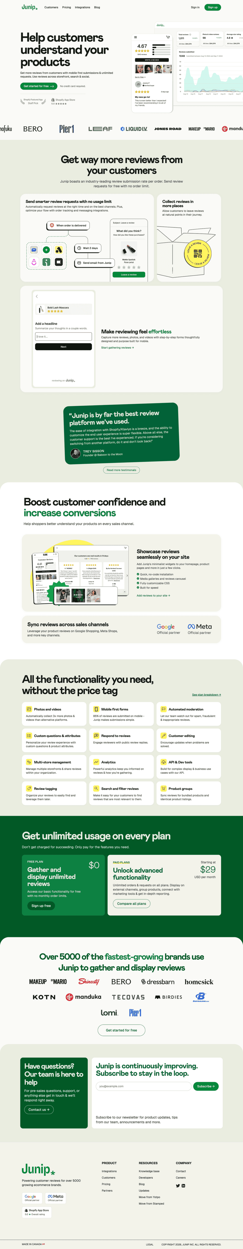Junip landing page website preview