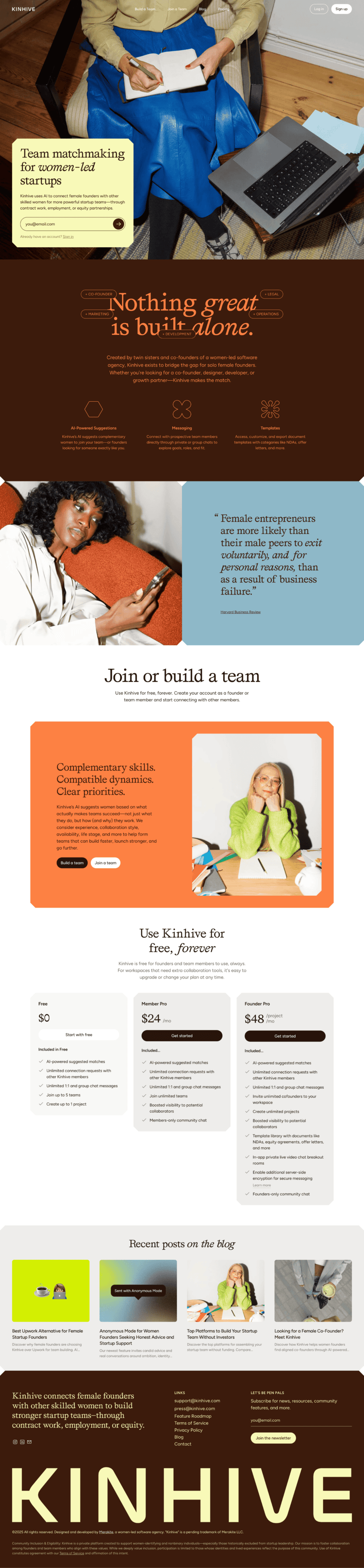 Kinhive landing page full-page website screenshot