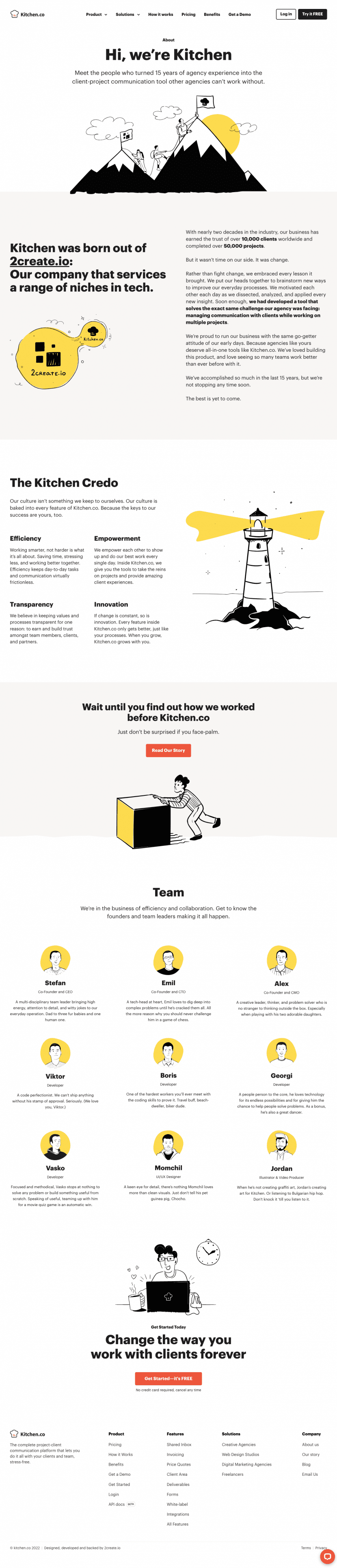 Kitchen about us full-page website screenshot