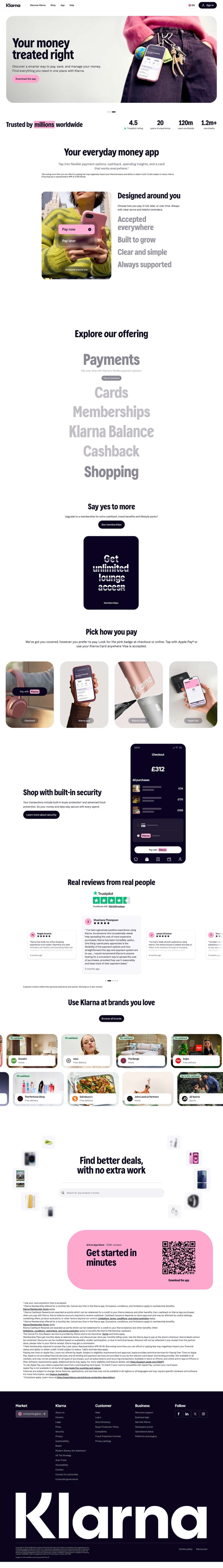 Klarna landing page full-page website screenshot