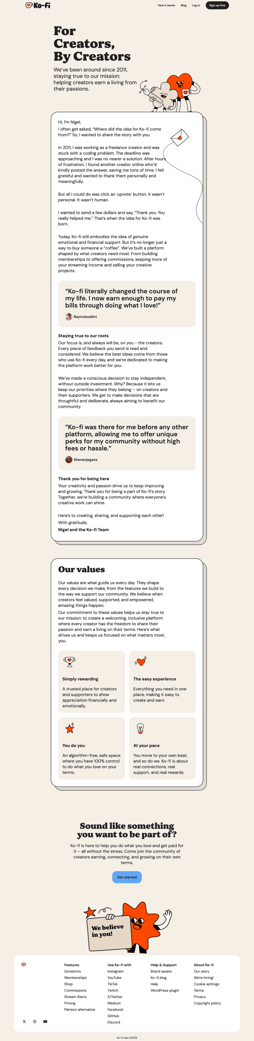 Ko-fi about us website preview