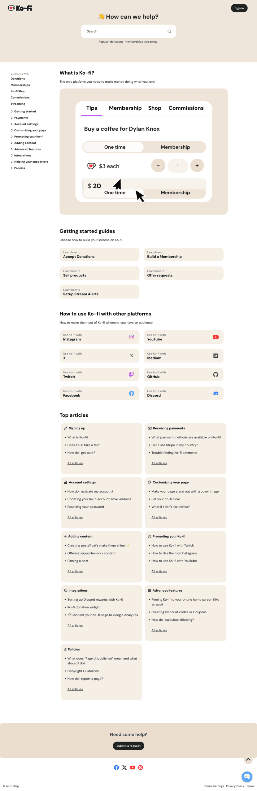 Ko-fi FAQ website preview