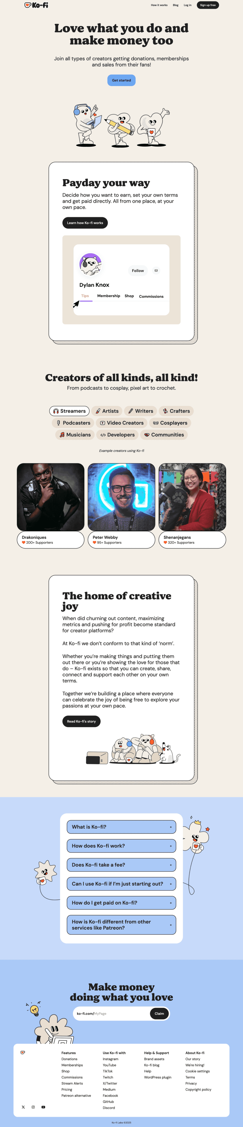 Ko-fi landing page website preview