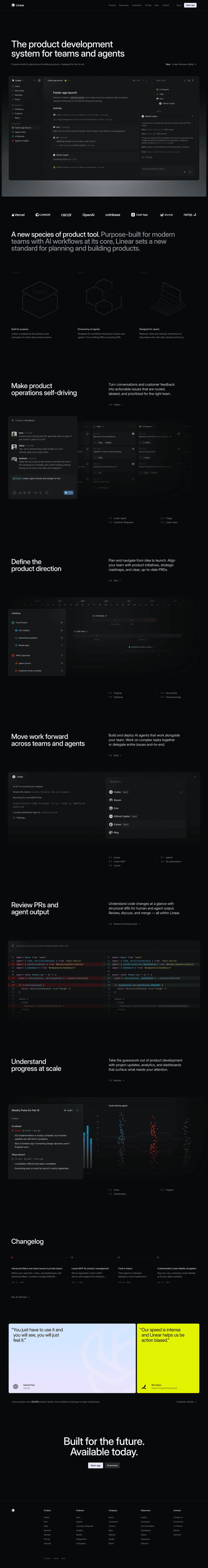 Linear landing page full-page website screenshot