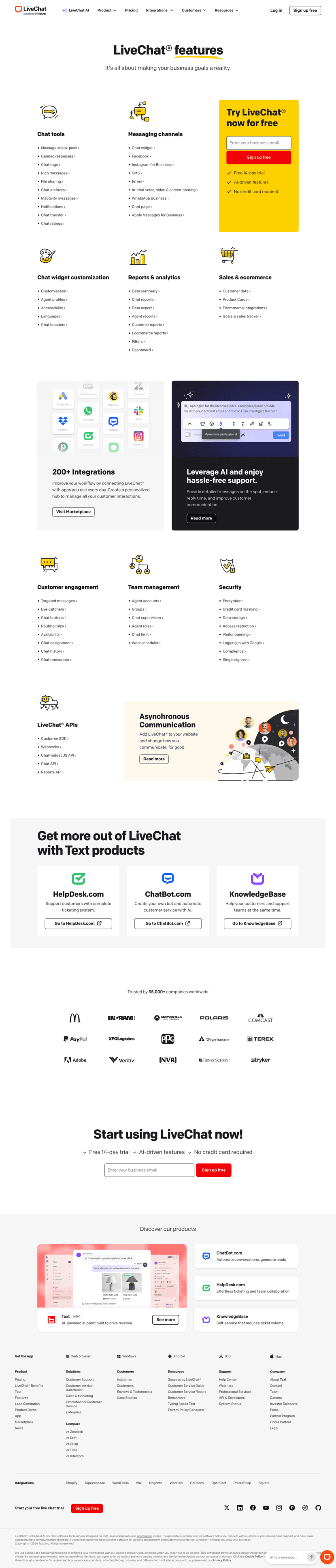 LiveChat features full-page website screenshot