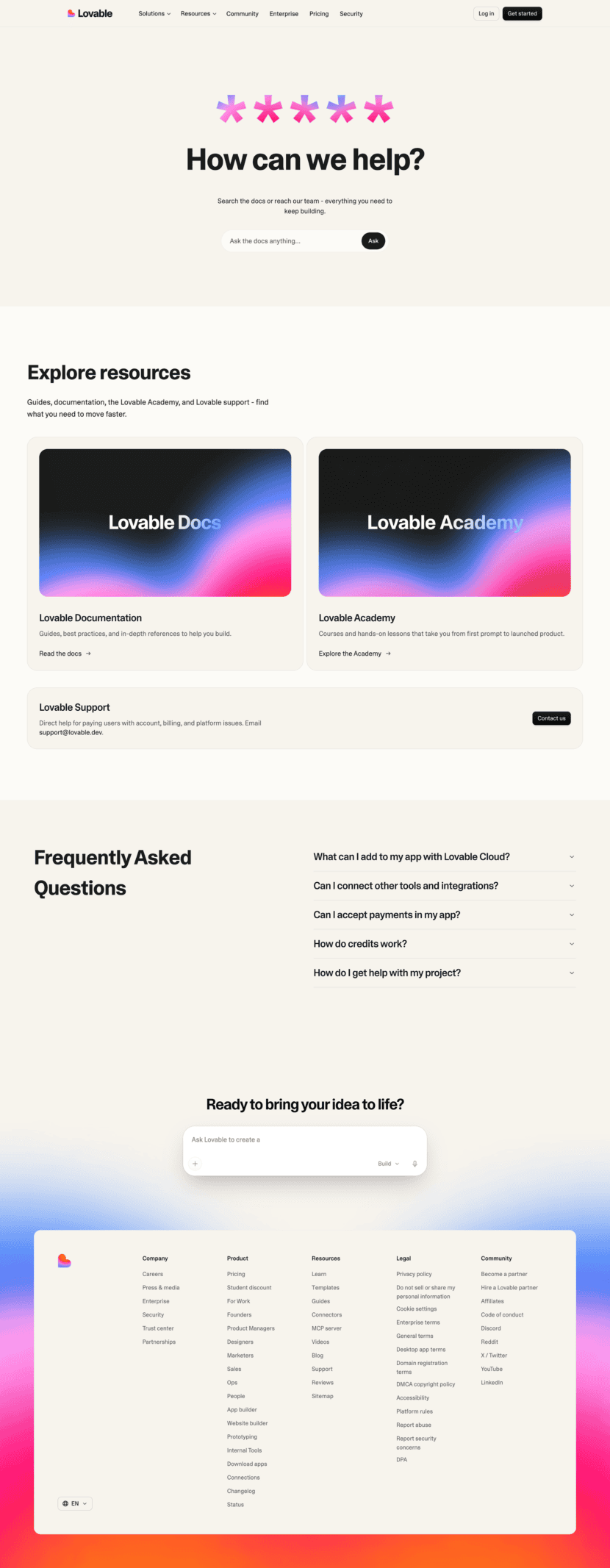 Lovable contact us website preview