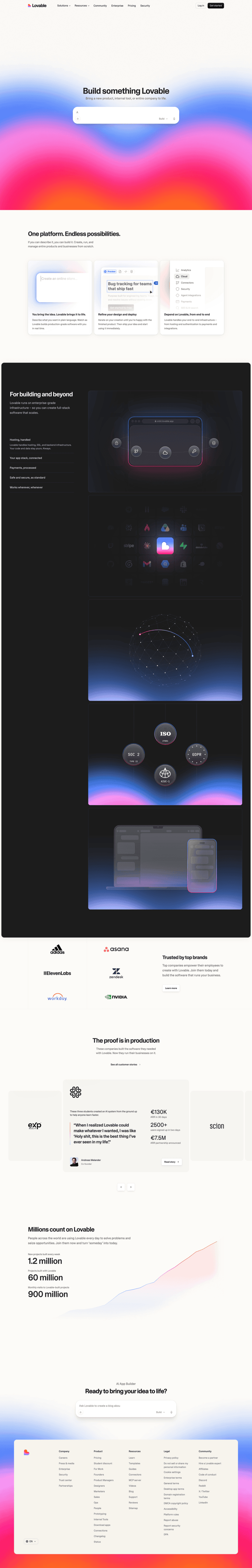 Lovable landing page full-page website screenshot