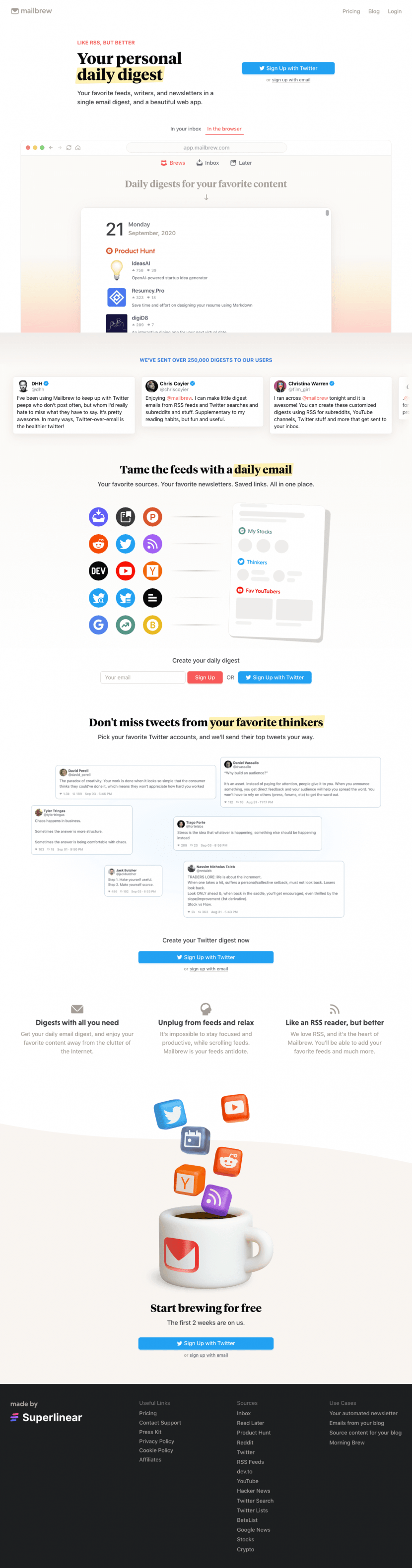 Mailbrew landing page full-page website screenshot