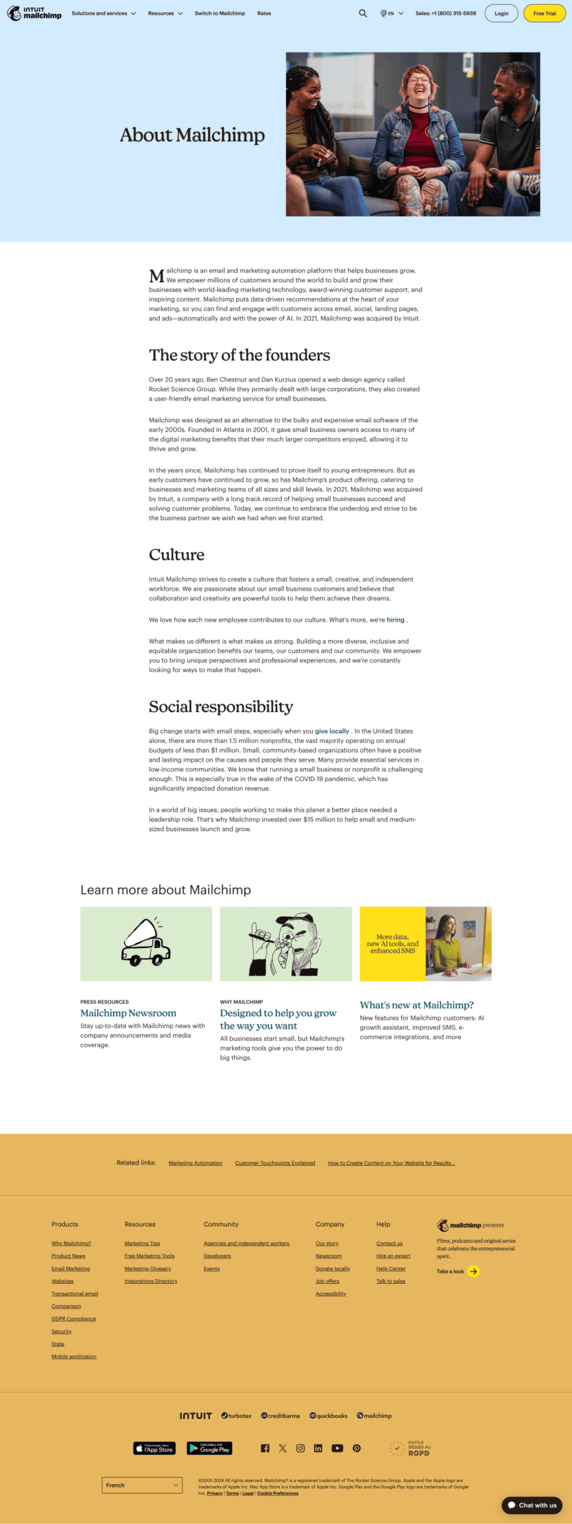 Mailchimp about us website preview