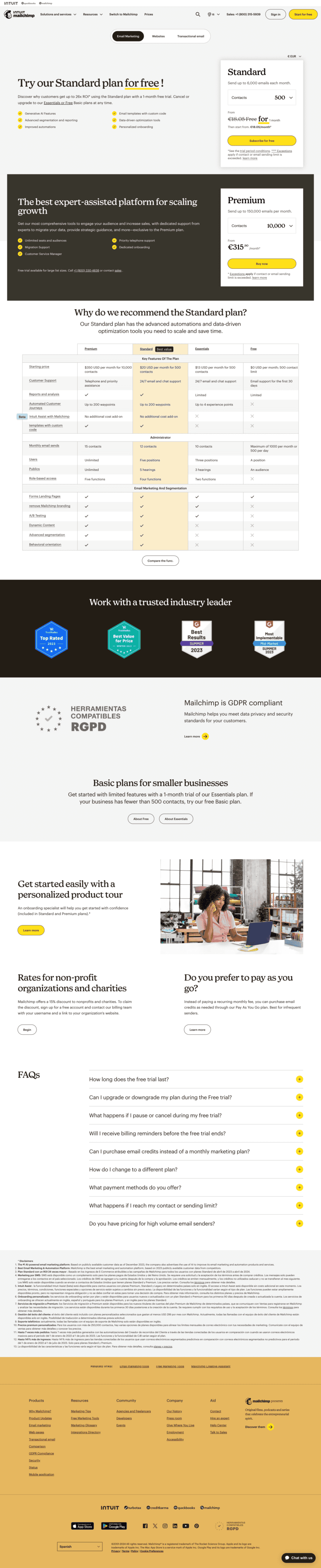 Mailchimp pricing website preview
