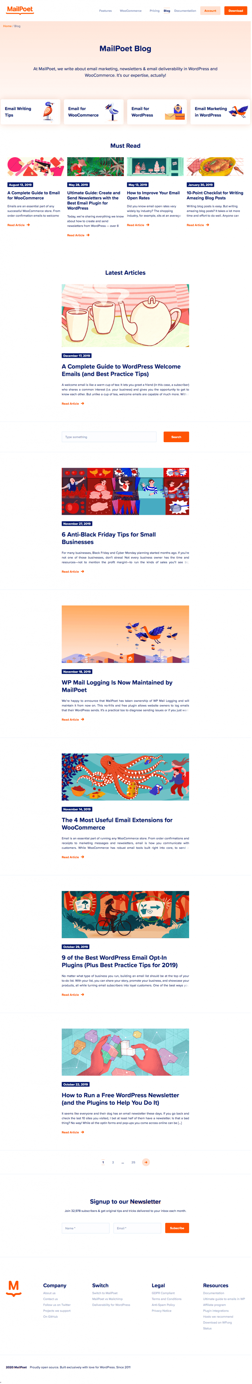 MailPoet blog website preview