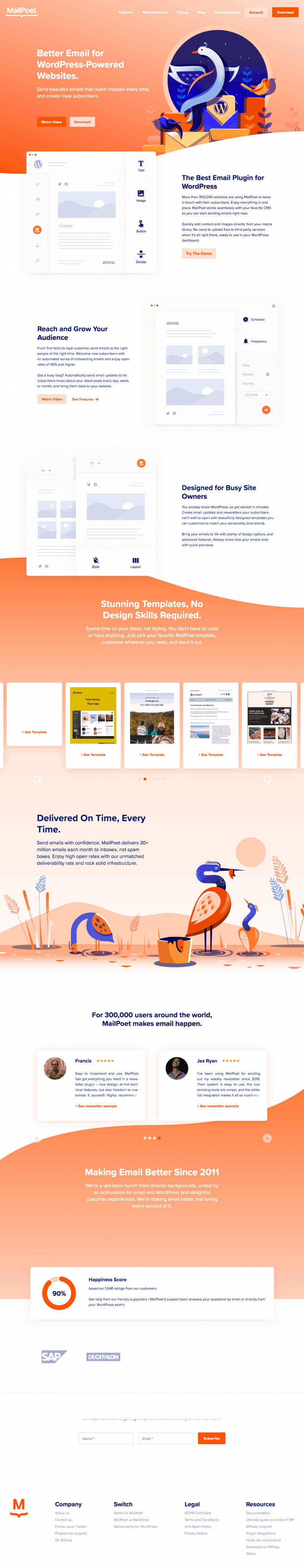 MailPoet landing page website preview