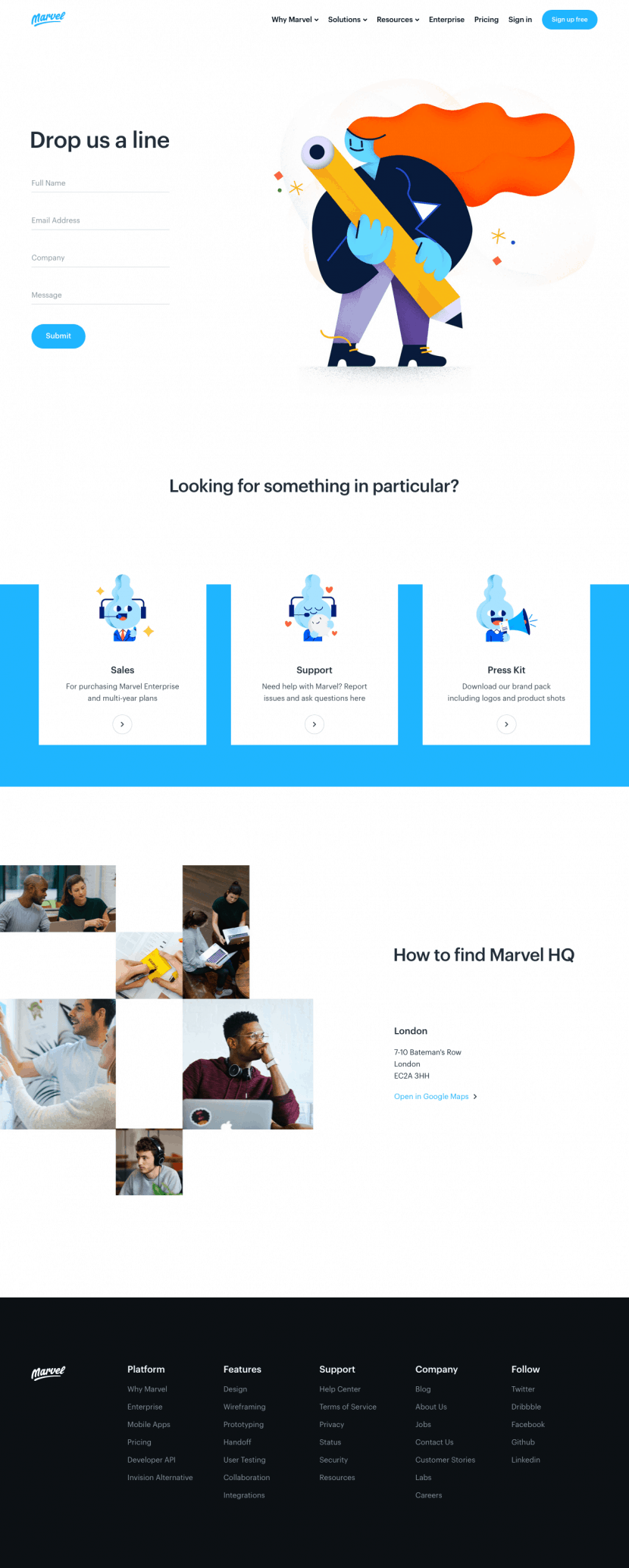 Marvel contact us website preview