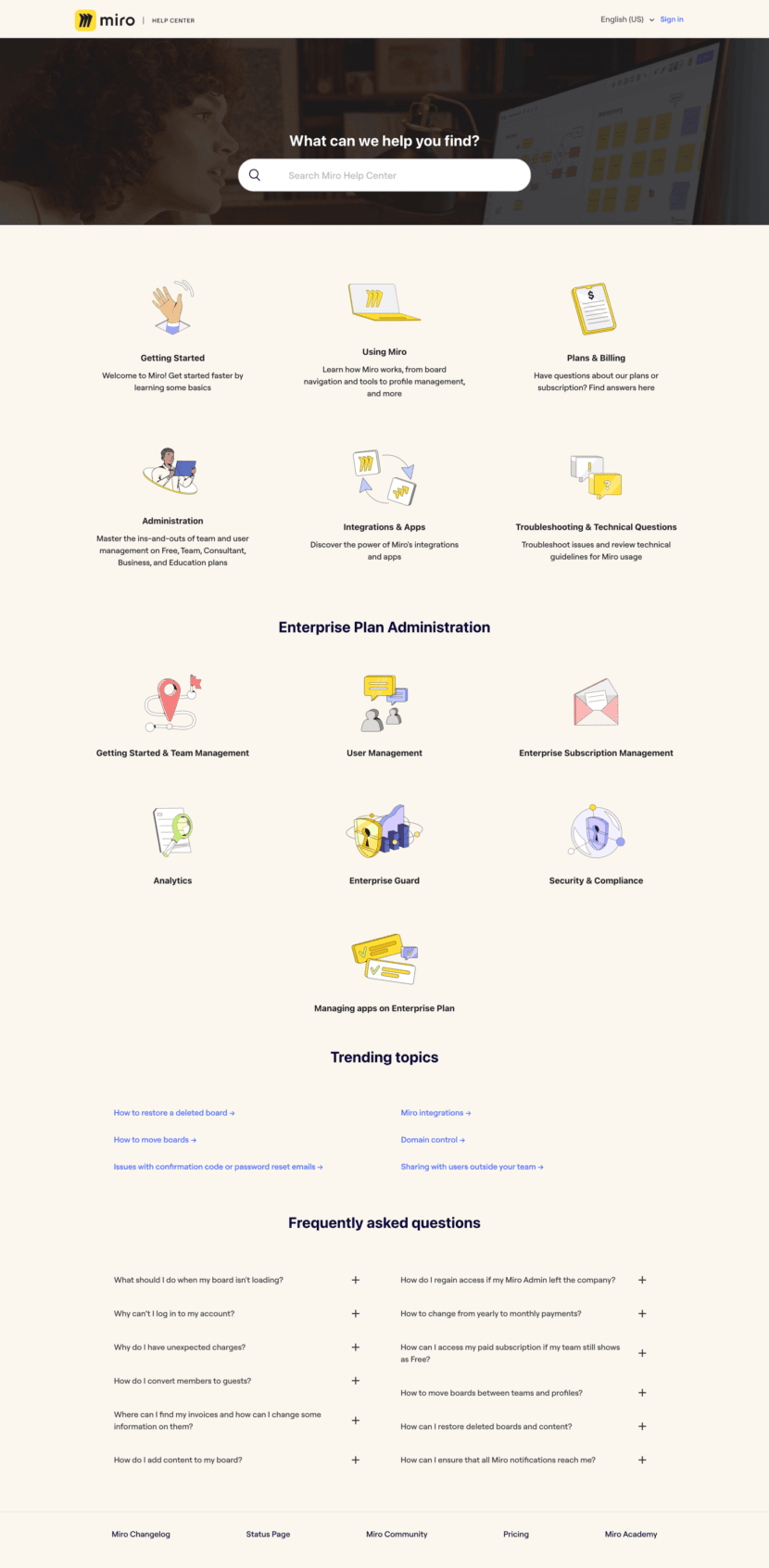 Miro FAQ website preview