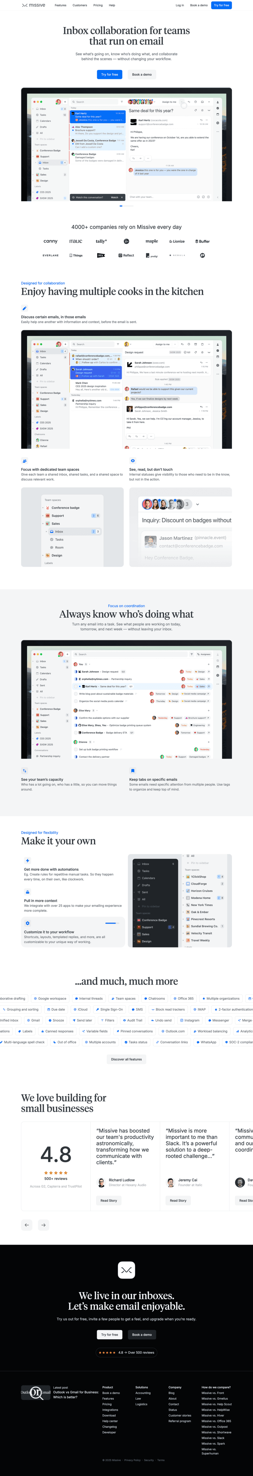 Missive landing page website preview
