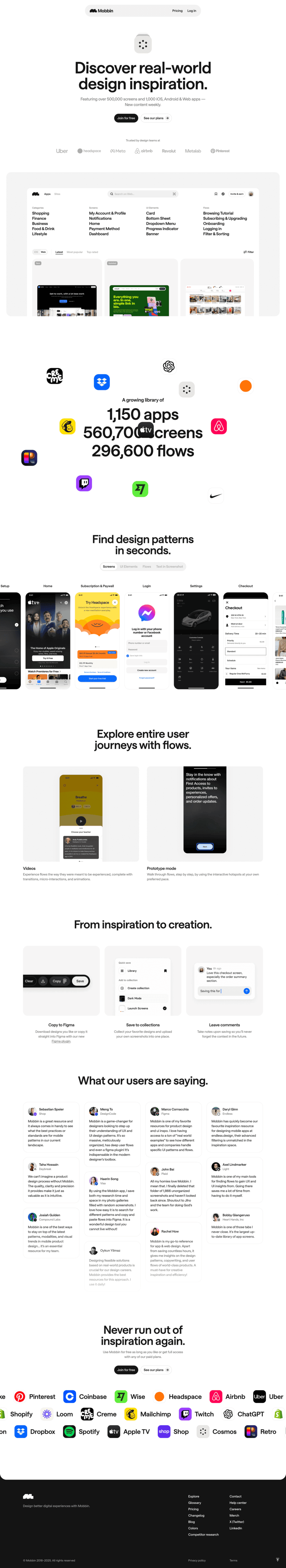 Mobbin landing page website preview